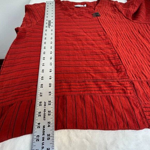 Habitat Womens Red Striped Artsy Asymmetrical Top Blouse Large 3/4 Sleeve Button - Picture 8 of 8